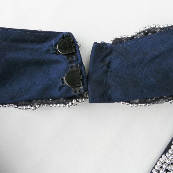 Vintage Cocktail Dress Cobalt Taffeta Ruched Bling Beaded Sequin Halter 4 USA - Picture 7 of 9